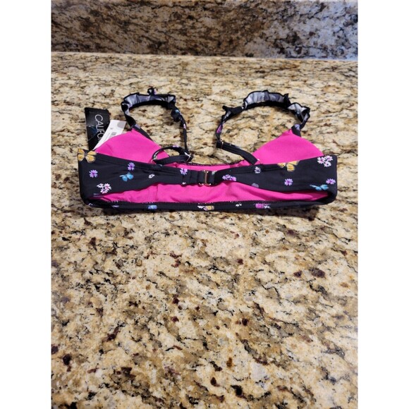 NWT California Waves Ruffle Bralette Bikini Top Juniors' M Black Print Back Hook - Picture 7 of 7